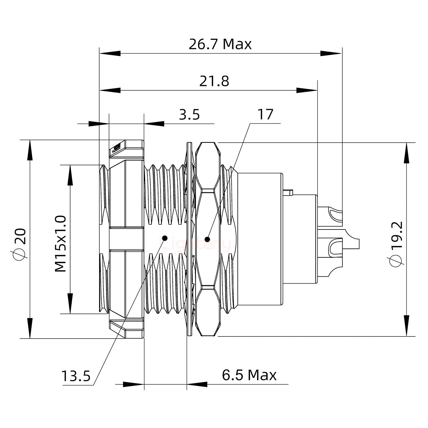 ECG.2B.006.CLL双螺母插座 焊线