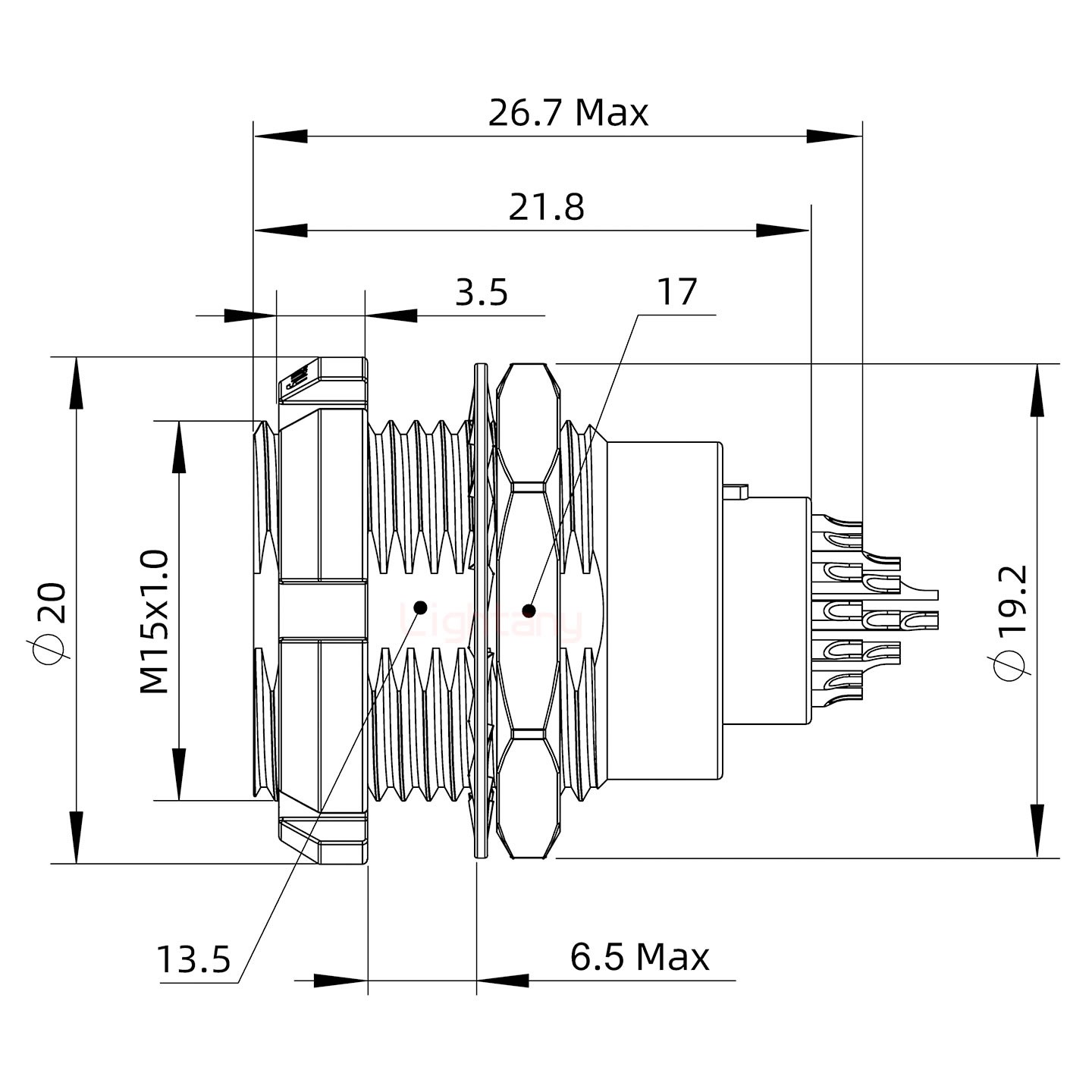 ECG.2B.032.CLL双螺母插座 焊线