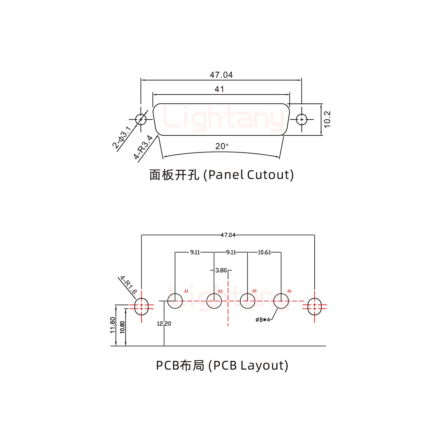 4W4公PCB弯插板/铆支架10.8/大电流20A