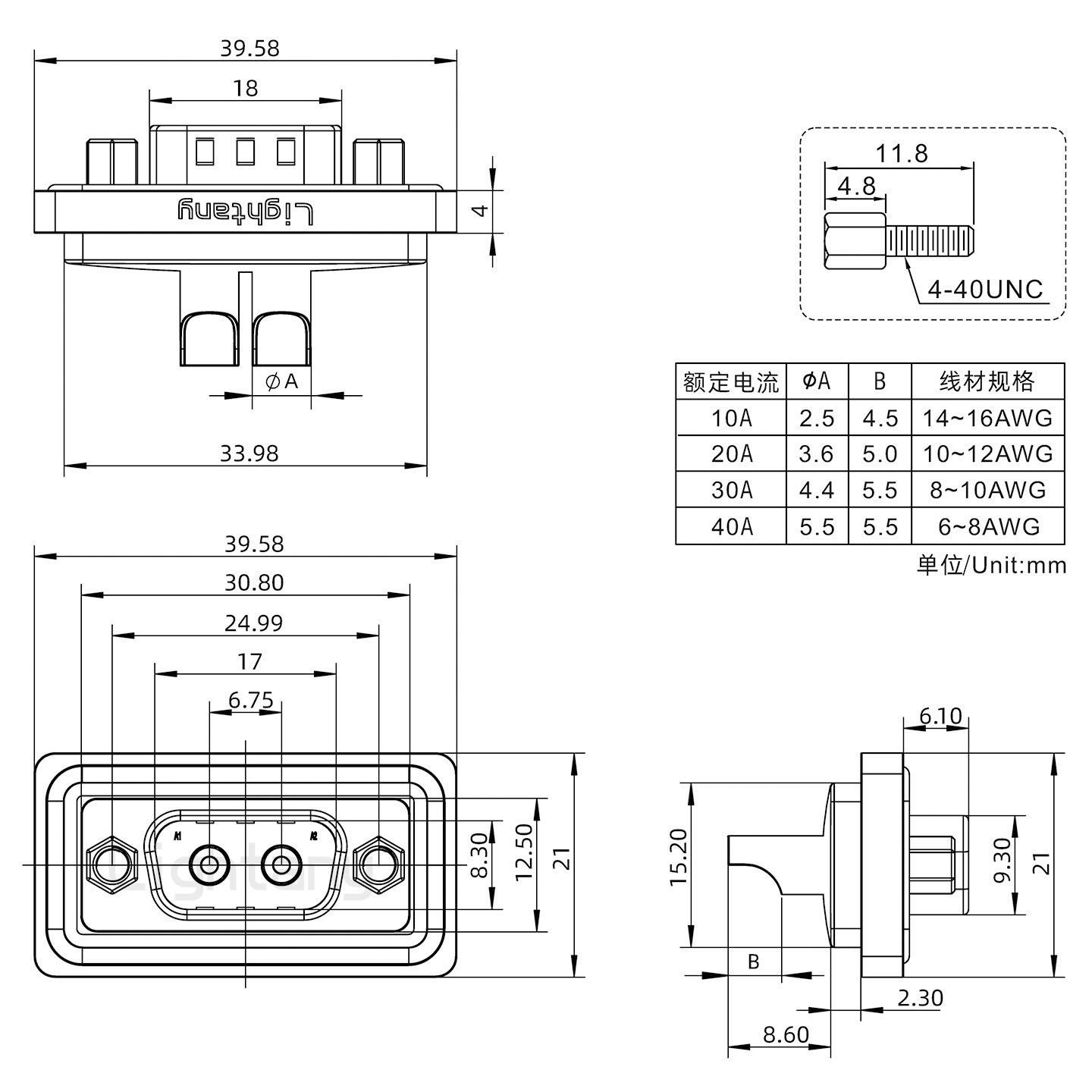 防水2W2公焊线式/锁螺丝/大电流40A