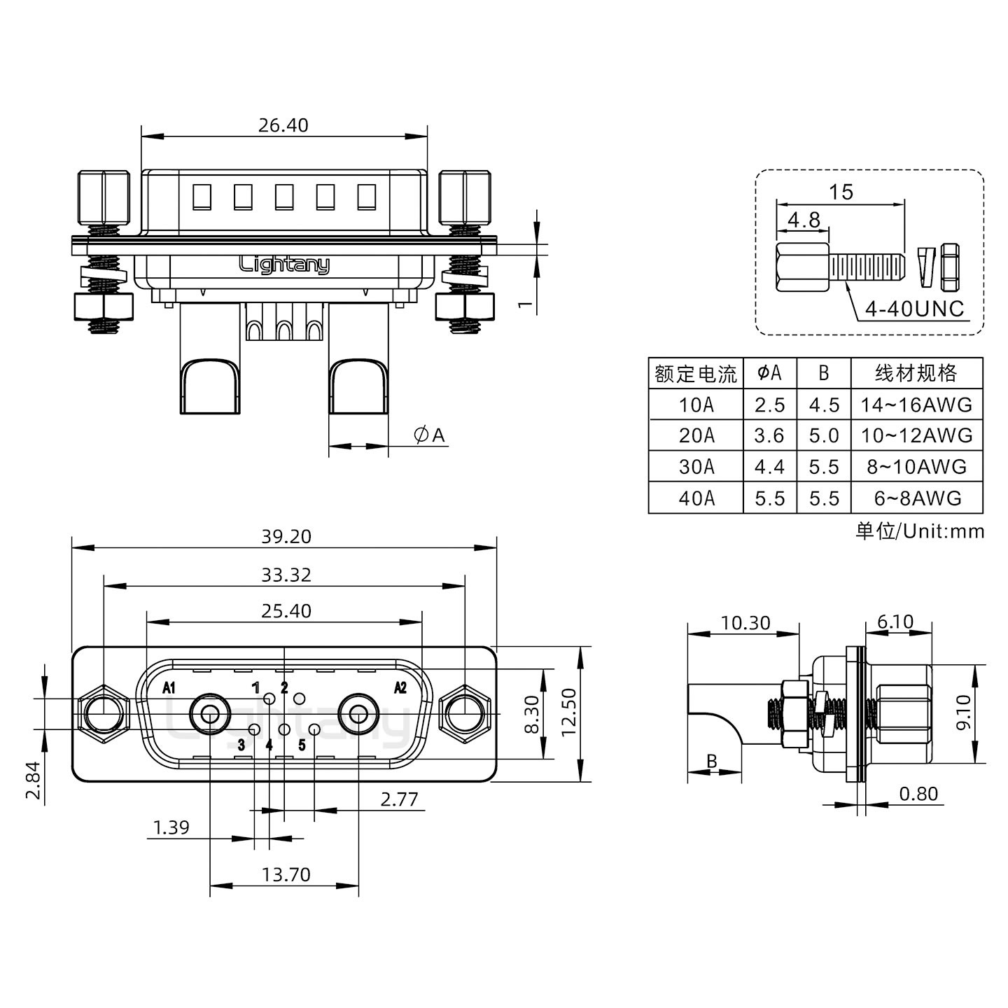 7W2公焊线式/锁螺丝螺母+防水垫片/大电流40A