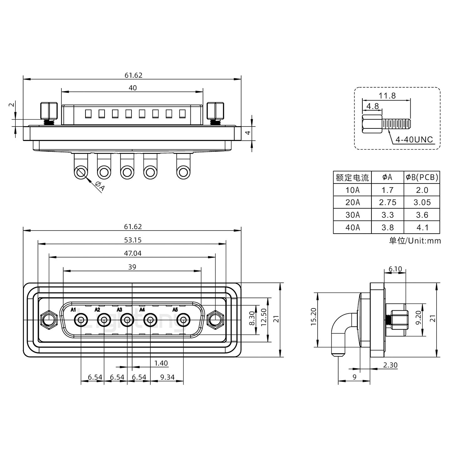 防水5W5公弯插板/锁螺丝/大电流40A