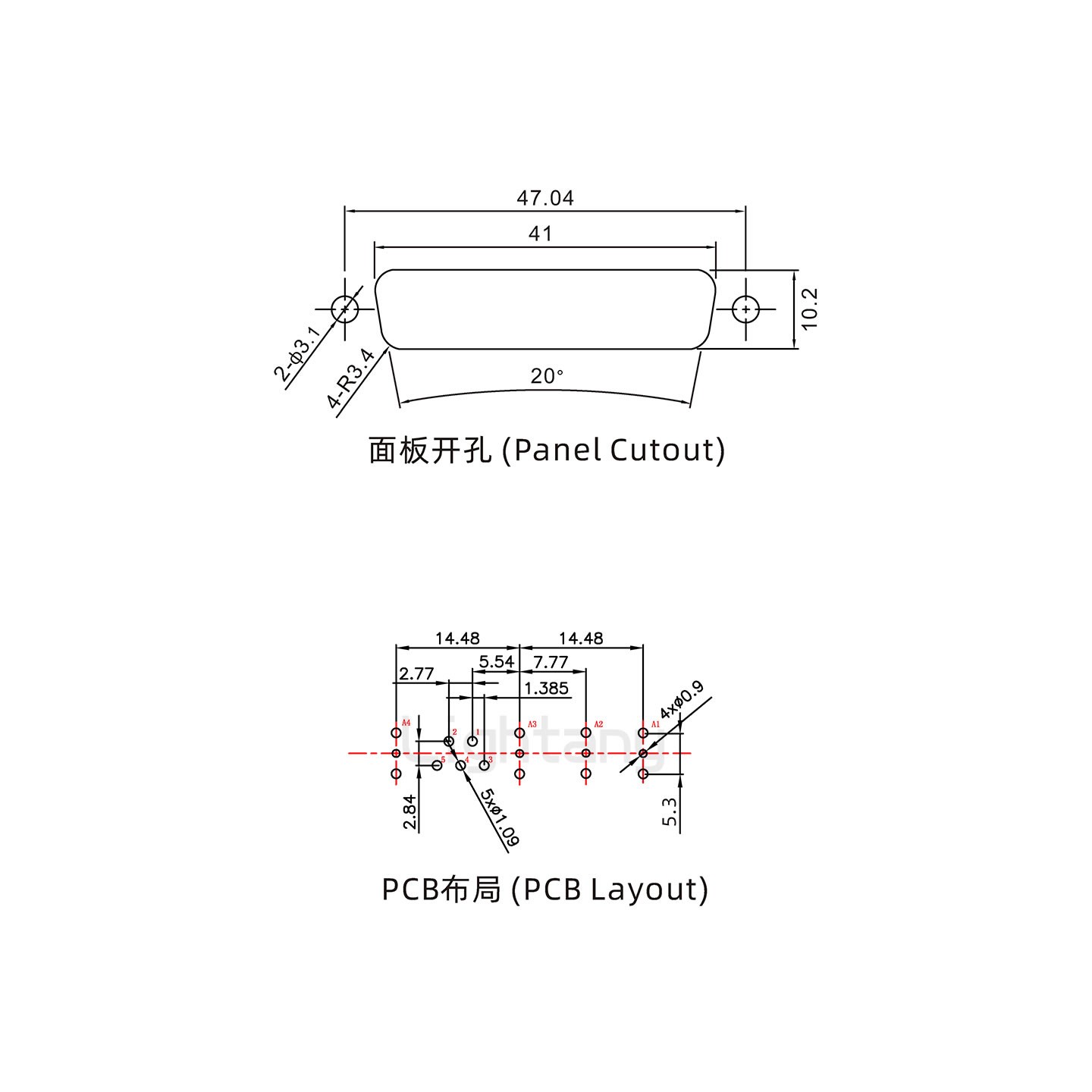 防水9W4母直插板/锁螺丝/射频同轴50欧姆