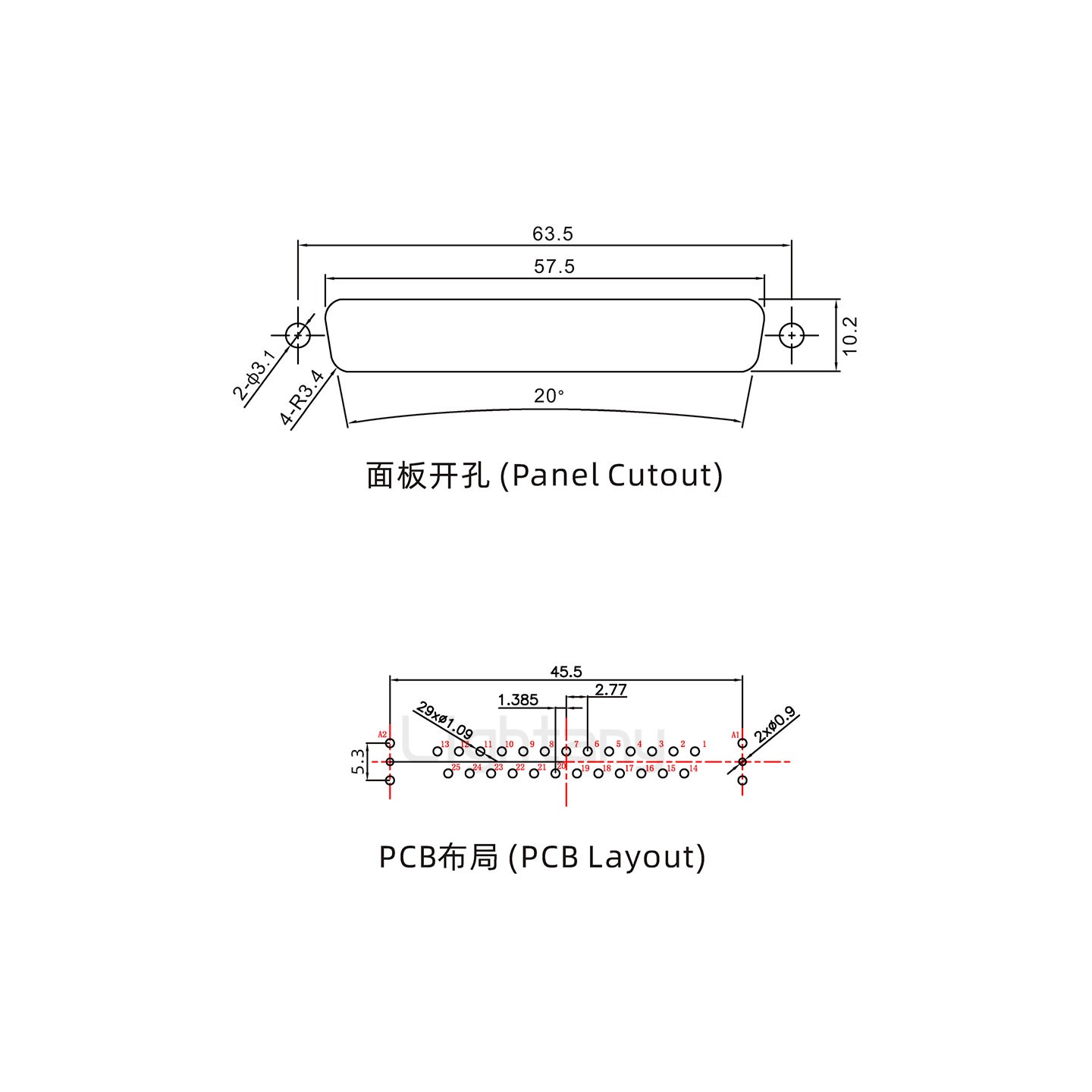 防水27W2母直插板/锁螺丝/射频同轴50欧姆