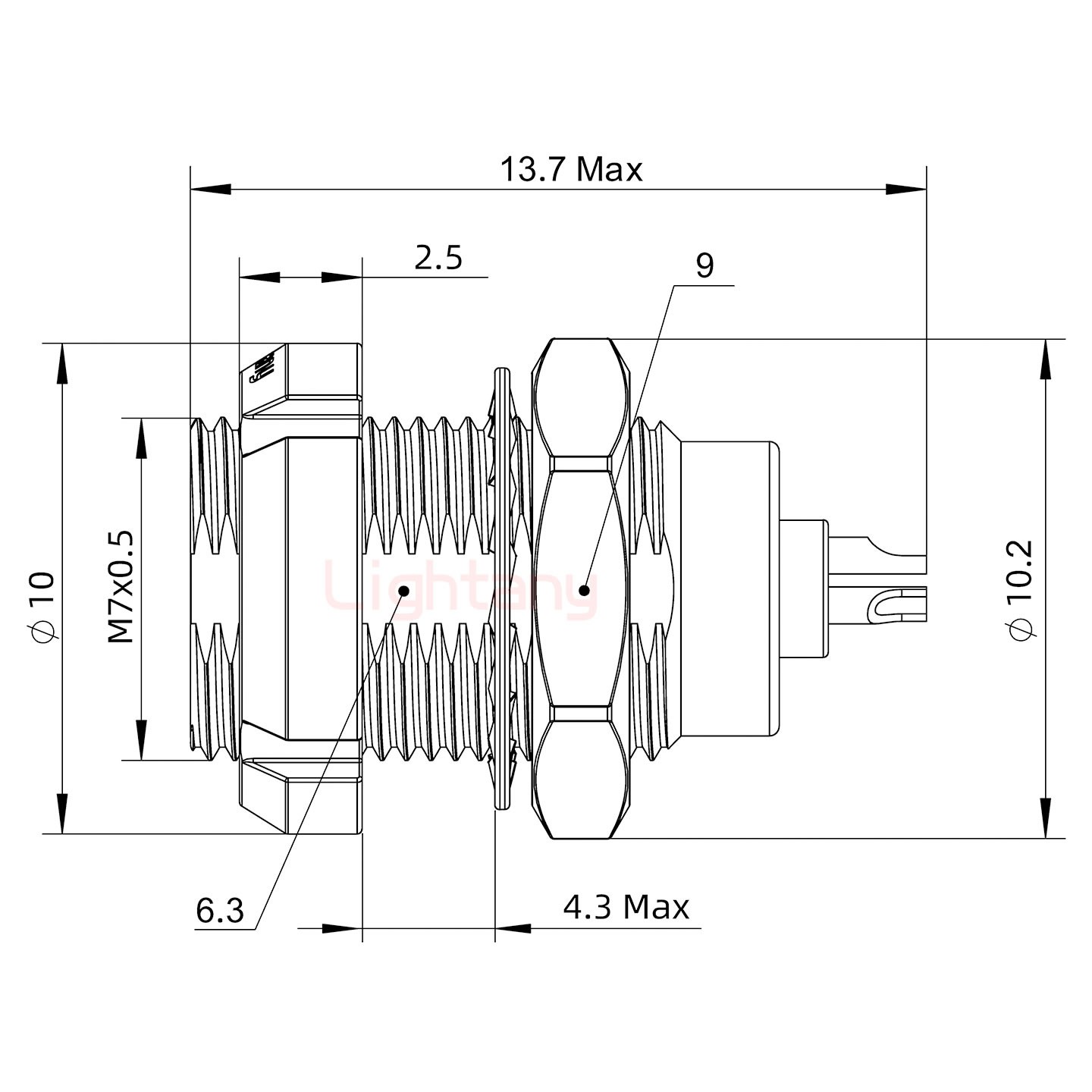 ECG.00.004.CLL推拉自锁双螺母插座 焊线