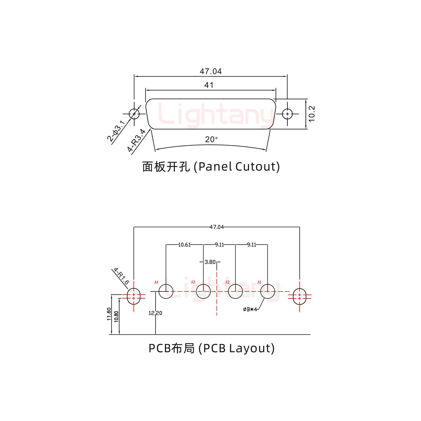 4W4母PCB弯插板/铆支架11.6/大电流40A