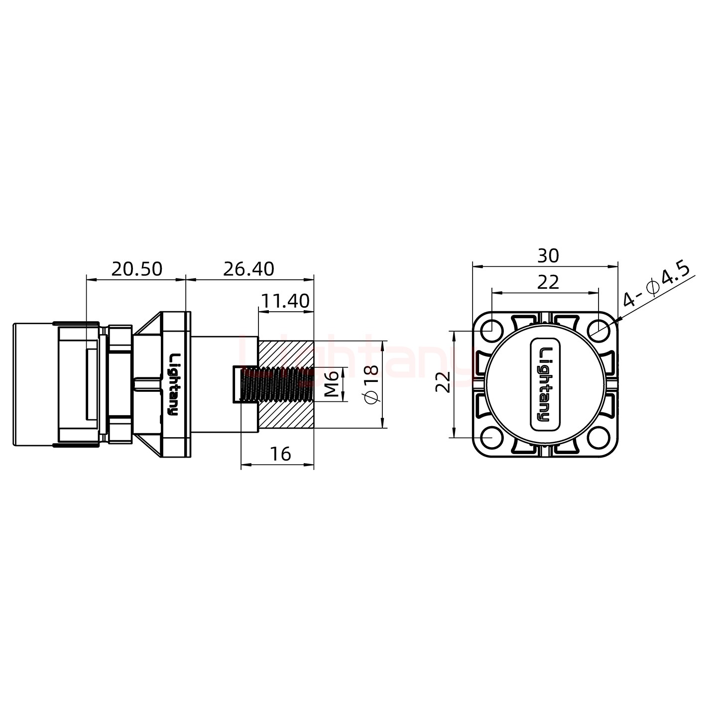 LTC1020SI-M1RL内螺纹穿墙插座 100/150/200A 红色