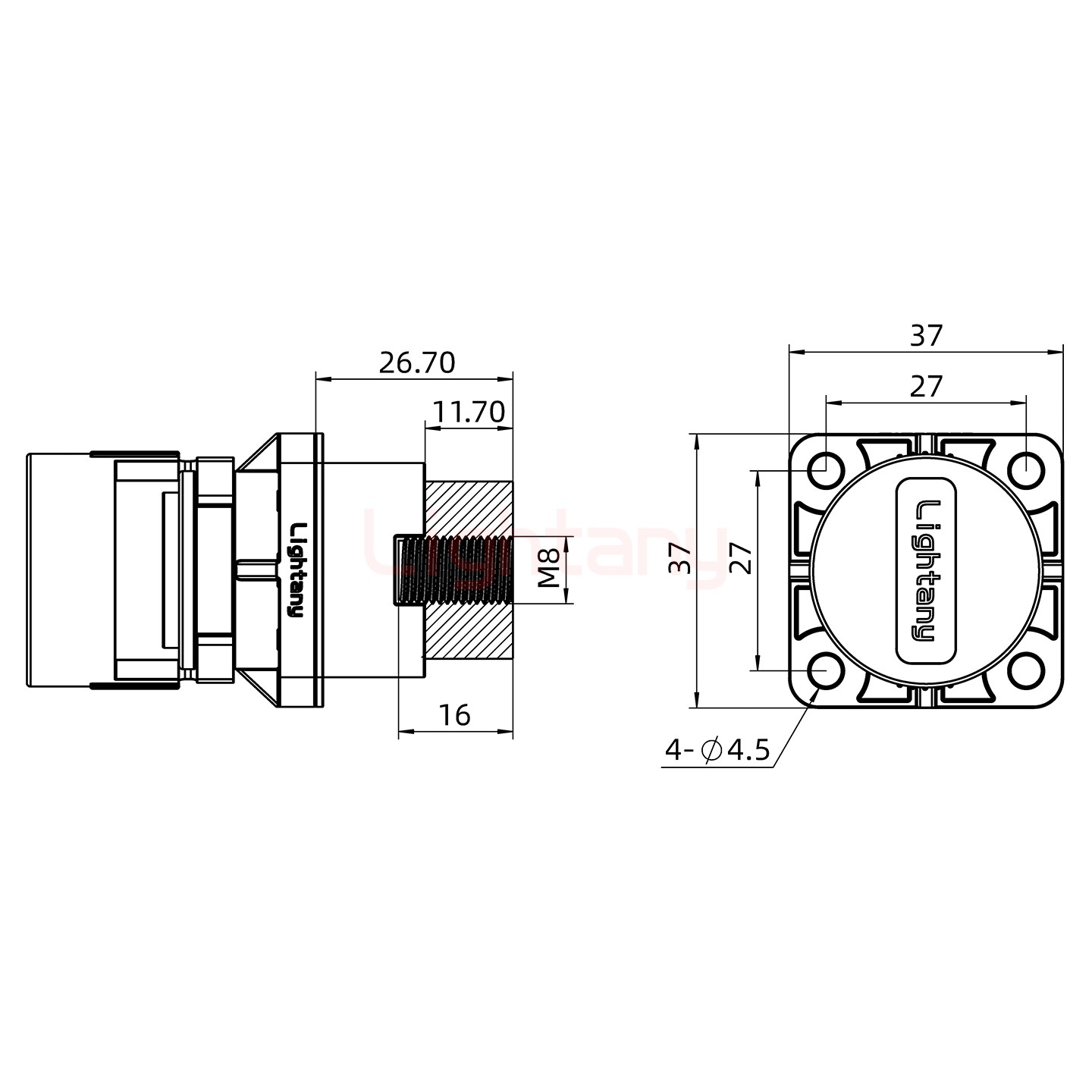 LTC2540SI-M1YL内螺纹穿墙插座 250/300/350/400A 橘黄