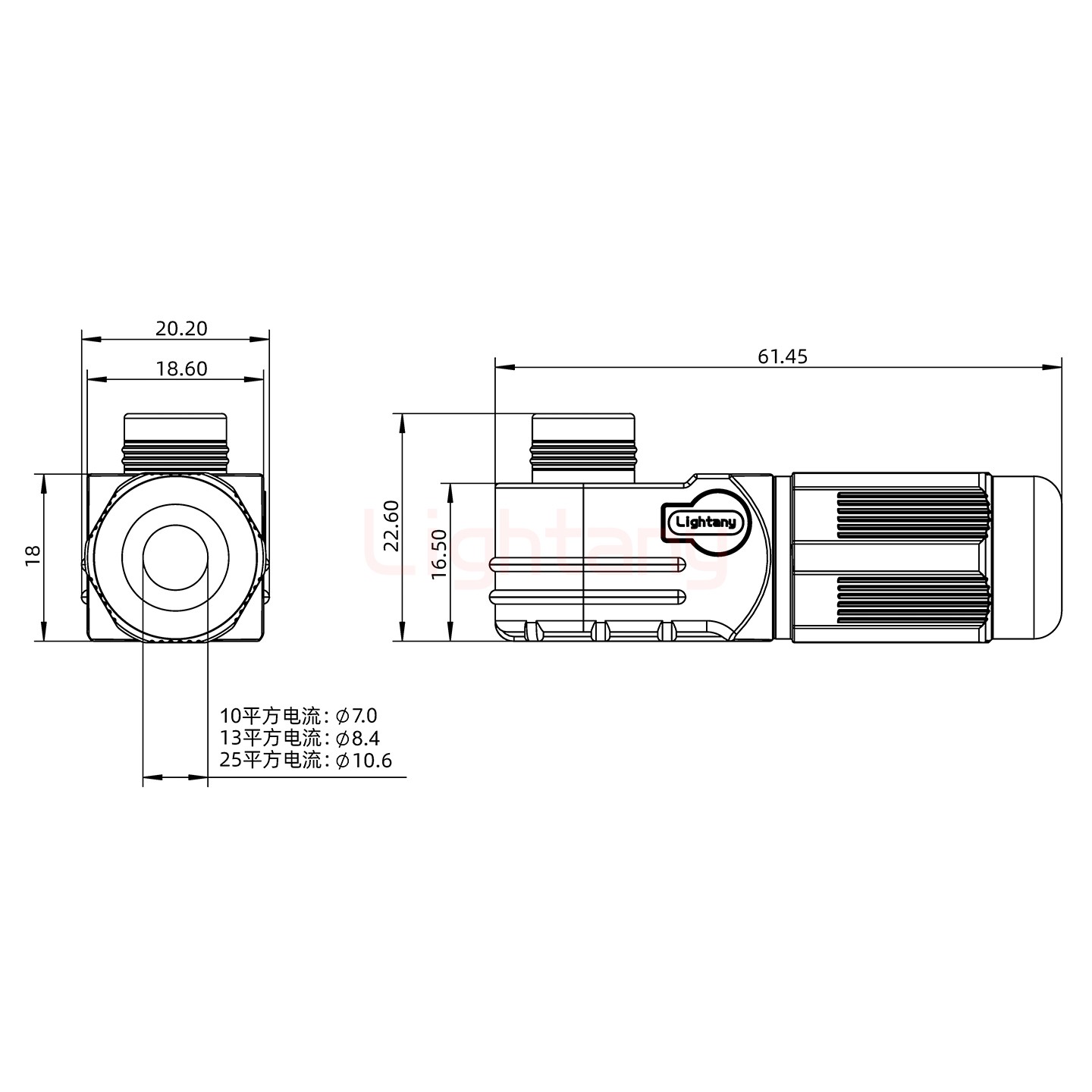 LTC0625-F1BR弯式插头 25平方 120A 黑色