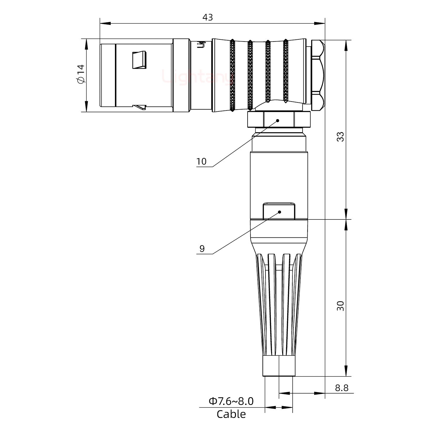 FHG.1K.002.CLAK80Z推拉自锁带护套弯式插头