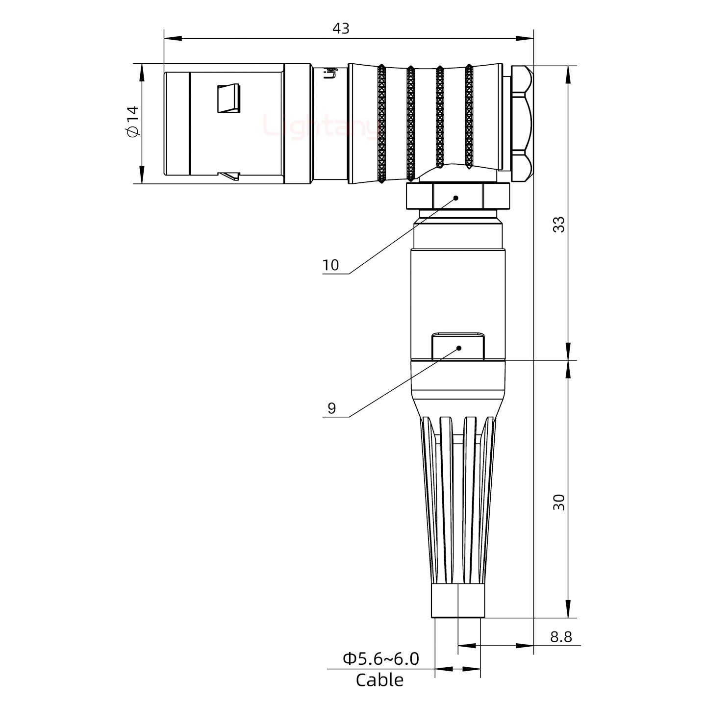 FHG.1K.002.CLAC60Z推拉自锁带护套弯式插头