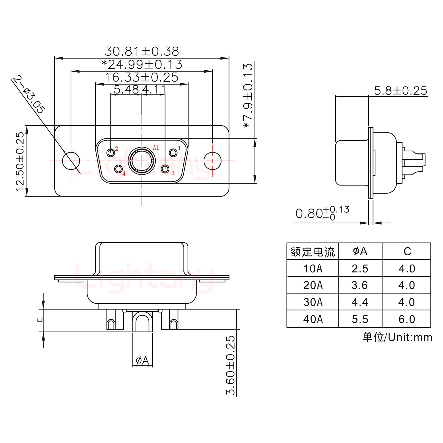 5W1母短体焊线40A+9P金属外壳1707直出线4~12mm