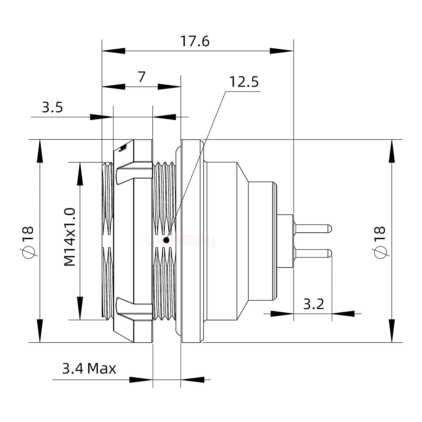 EEG.0K.004.CLN推拉自锁前螺母插座 PCB直插板