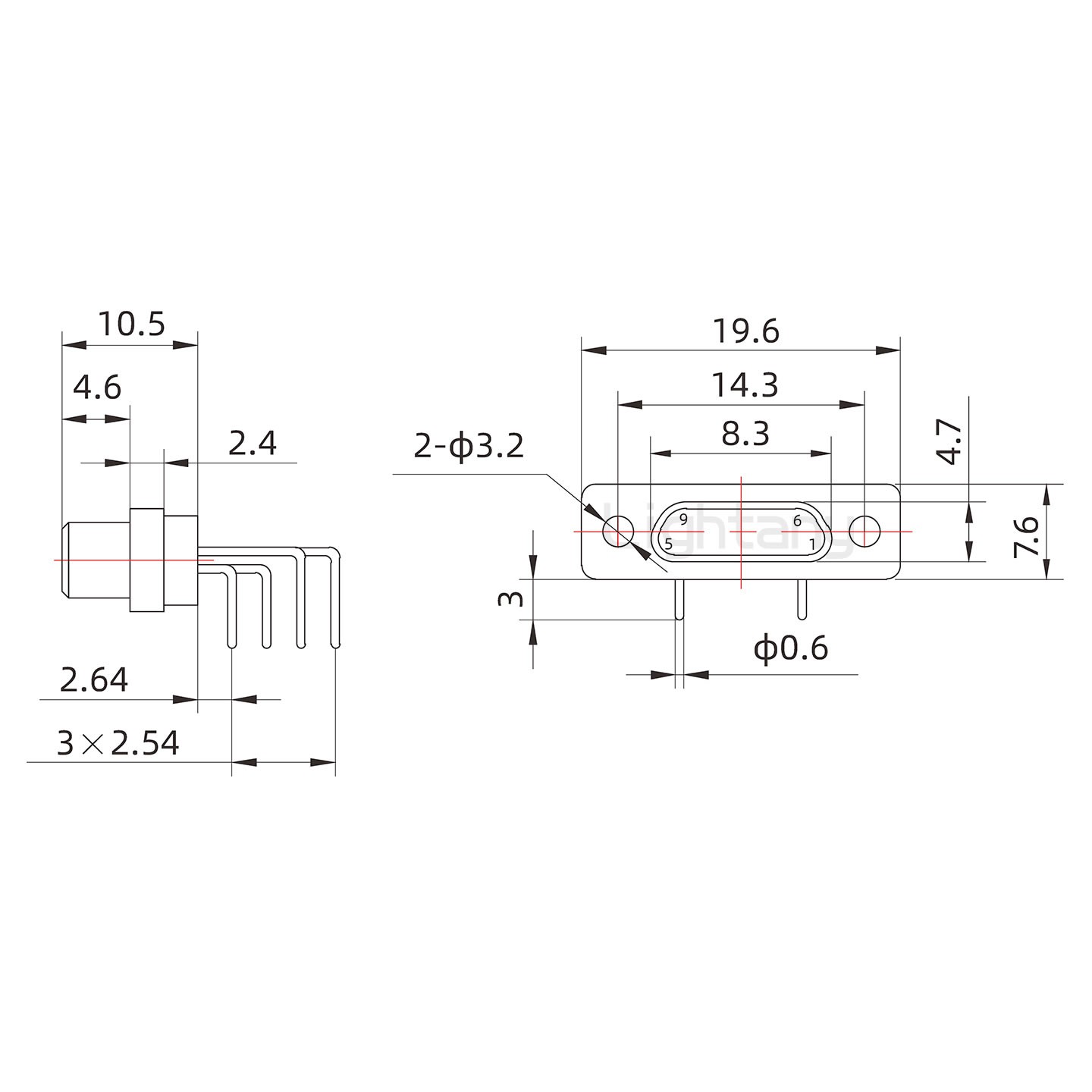 J30J-9TJW公PCB弯插板板后安装