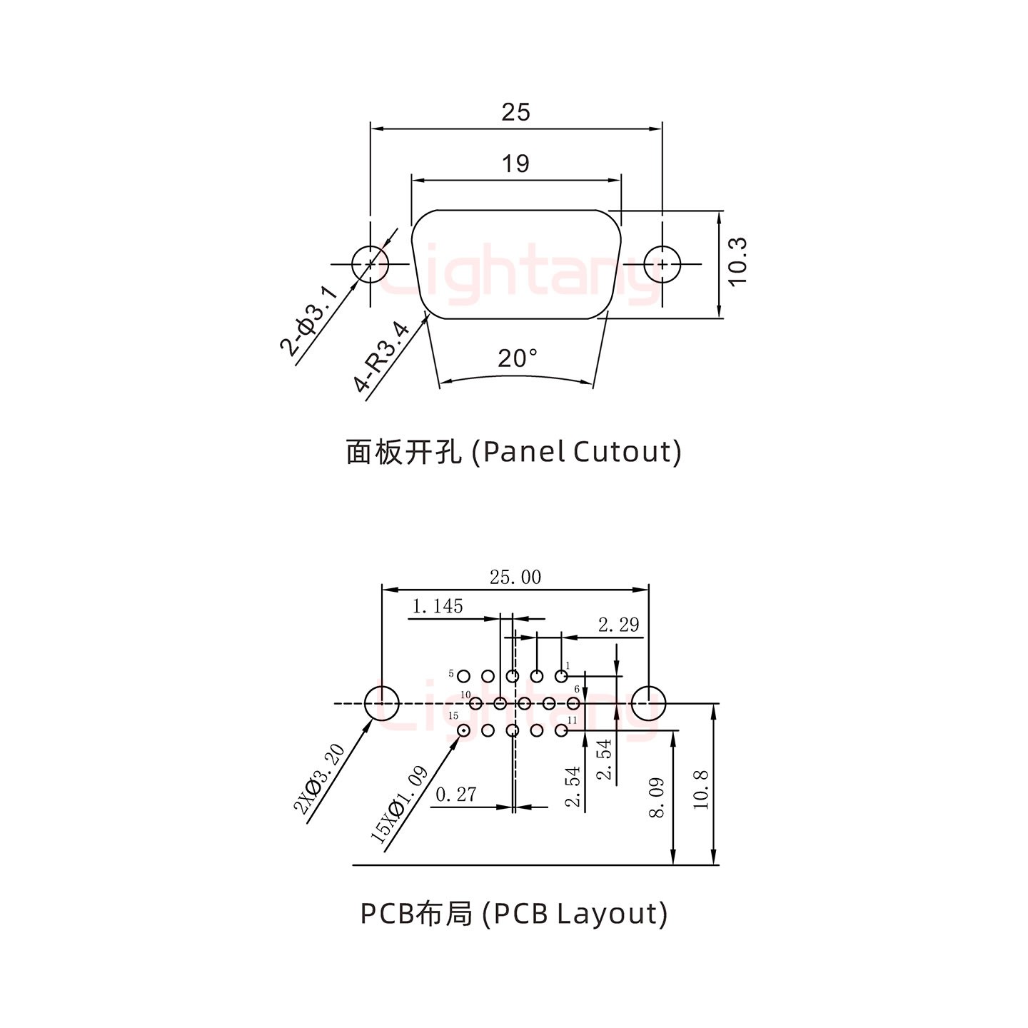 HDR15 母 弯插板8.89 金属支架10.8 锁螺丝 车针