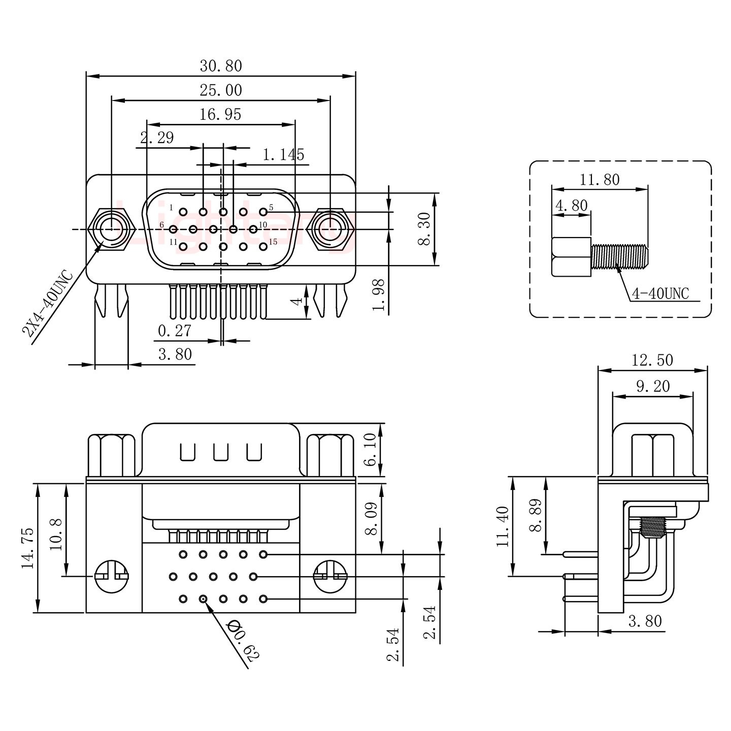 HDR15 公 弯插板8.89 塑料支架10.8锁螺丝 车针