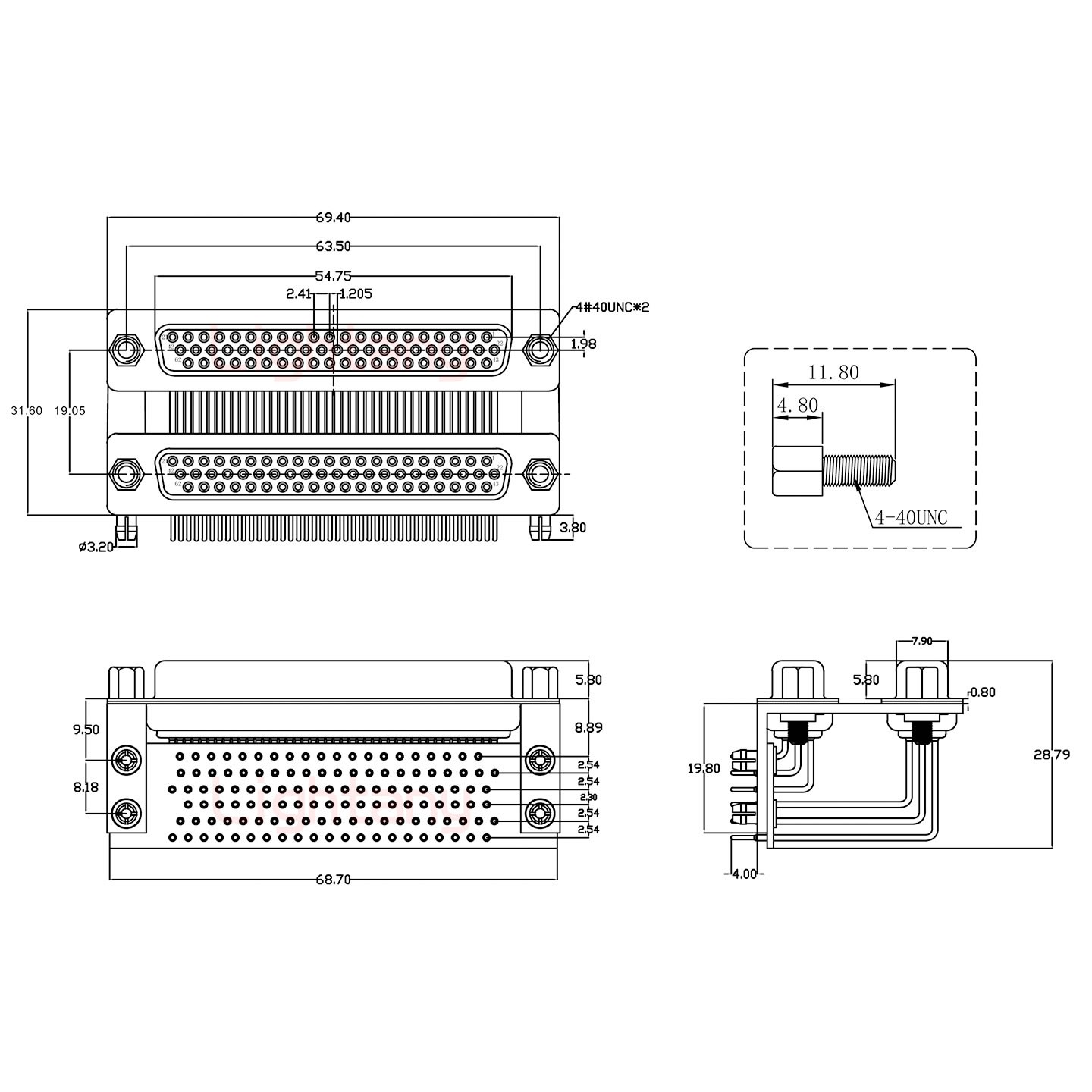 HDR62 母对母间距19.05车针双胞胎 D-SUB连接器