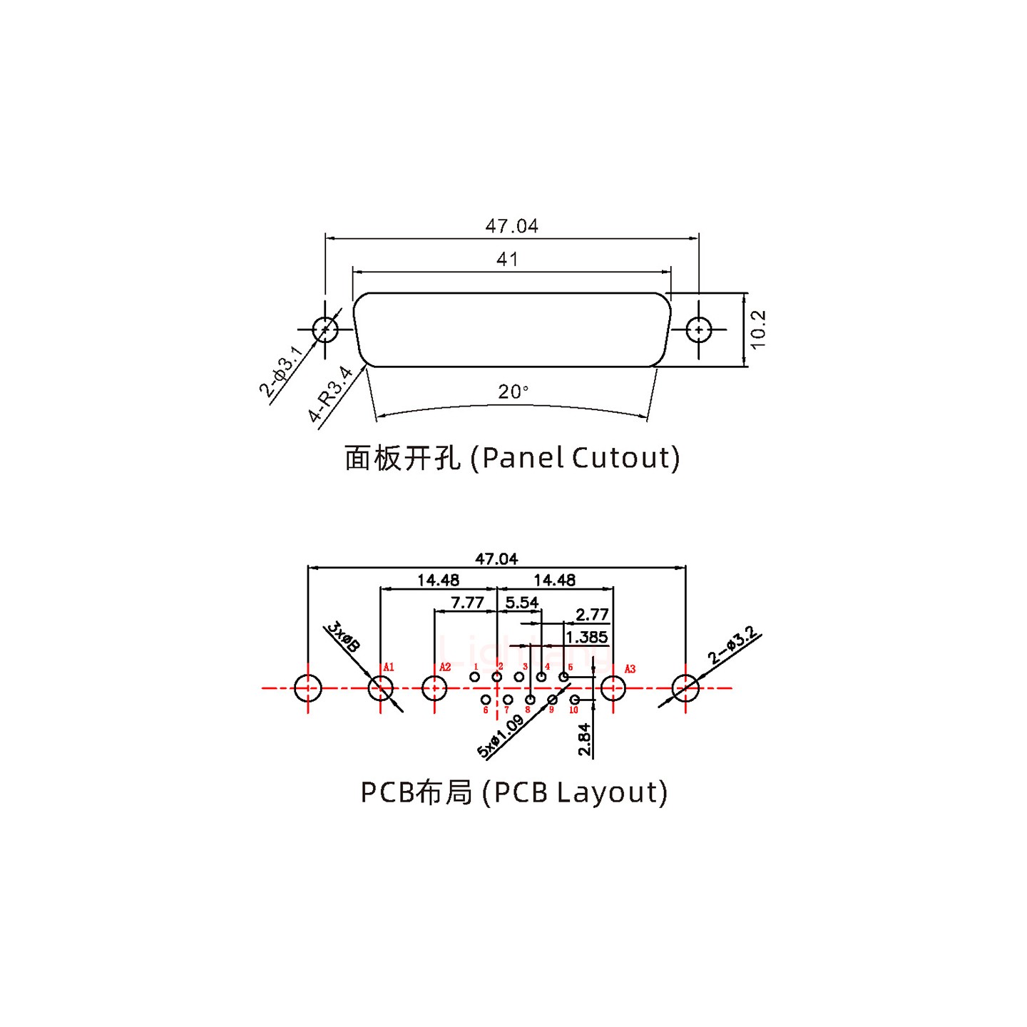 13W3公PCB直插板/铆鱼叉7.0/大电流40A