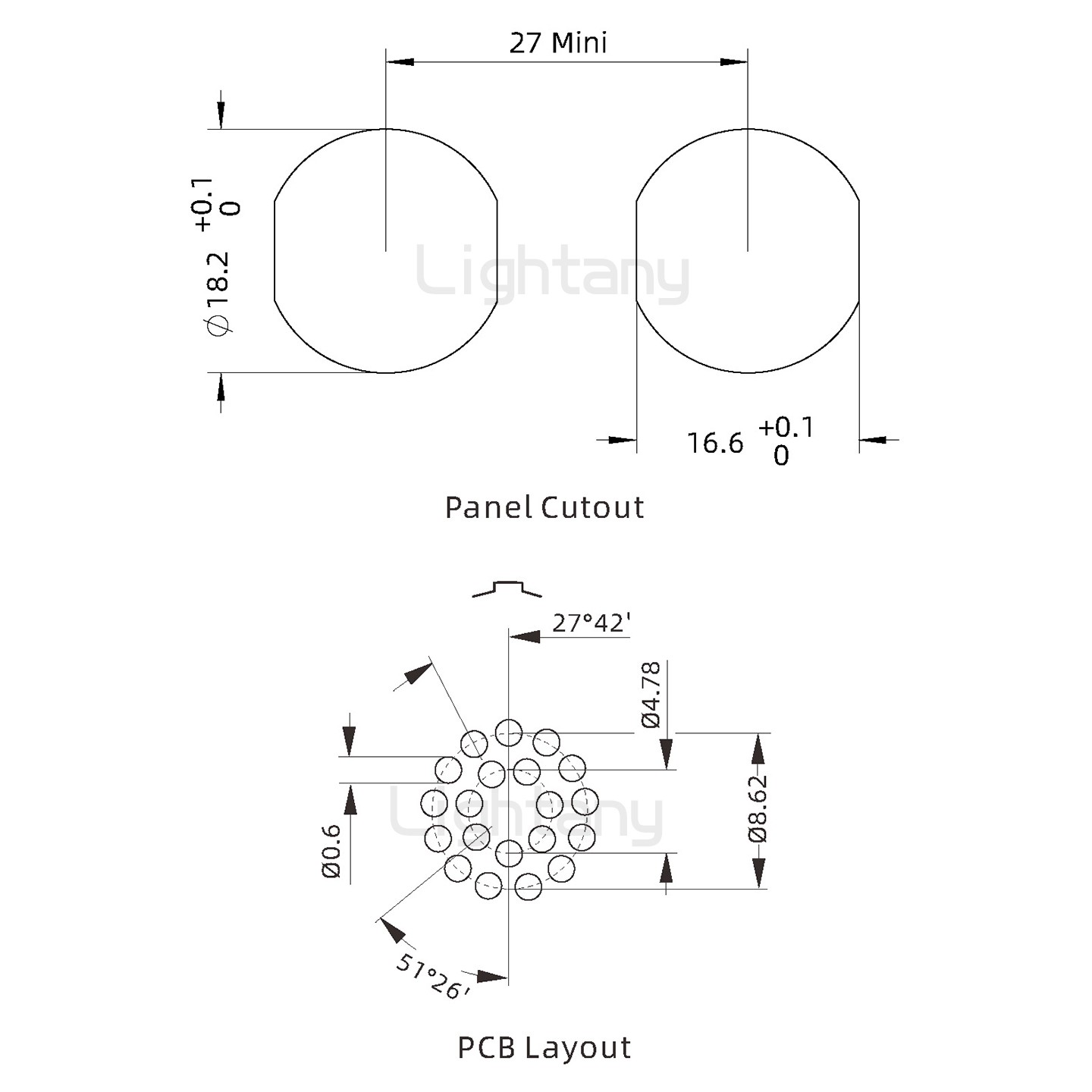 ECG.3B.020.CLN双螺母插座 PCB直插板