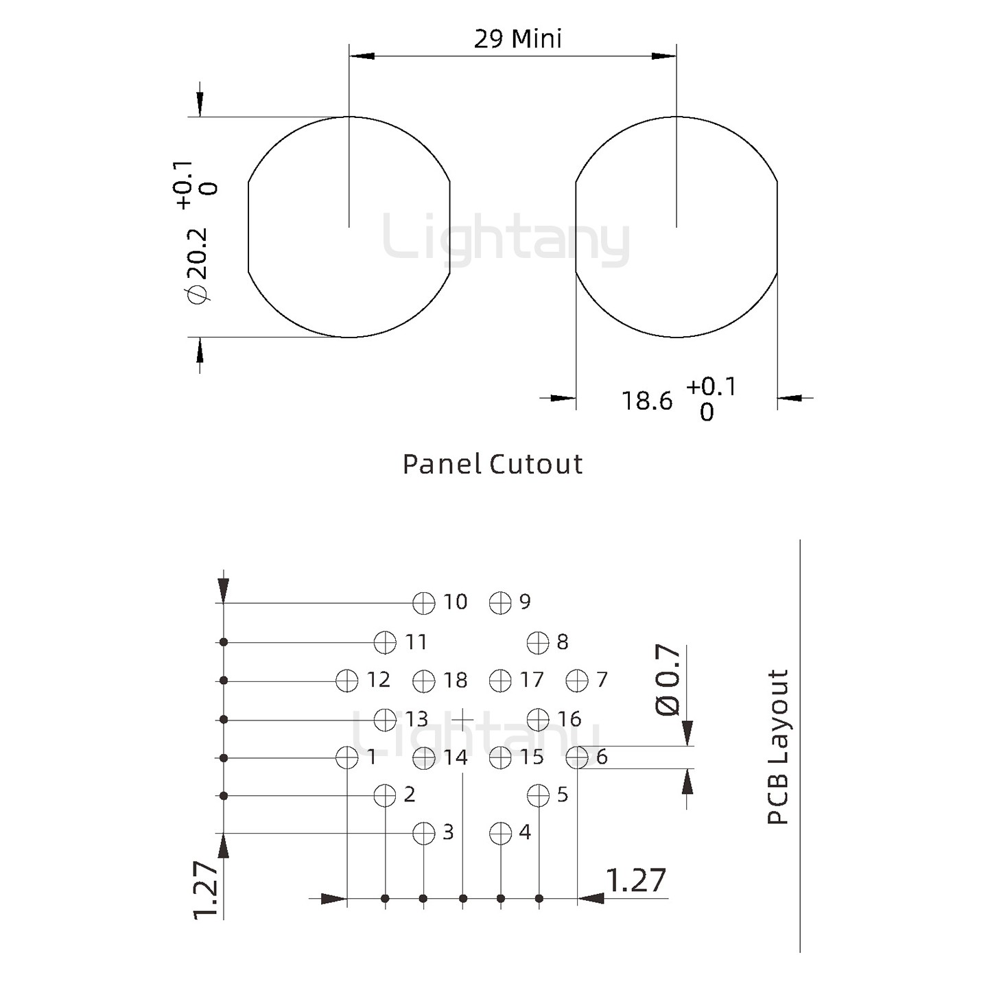 EEG.2K.018.CLV推拉自锁前螺母插座 PCB弯插板