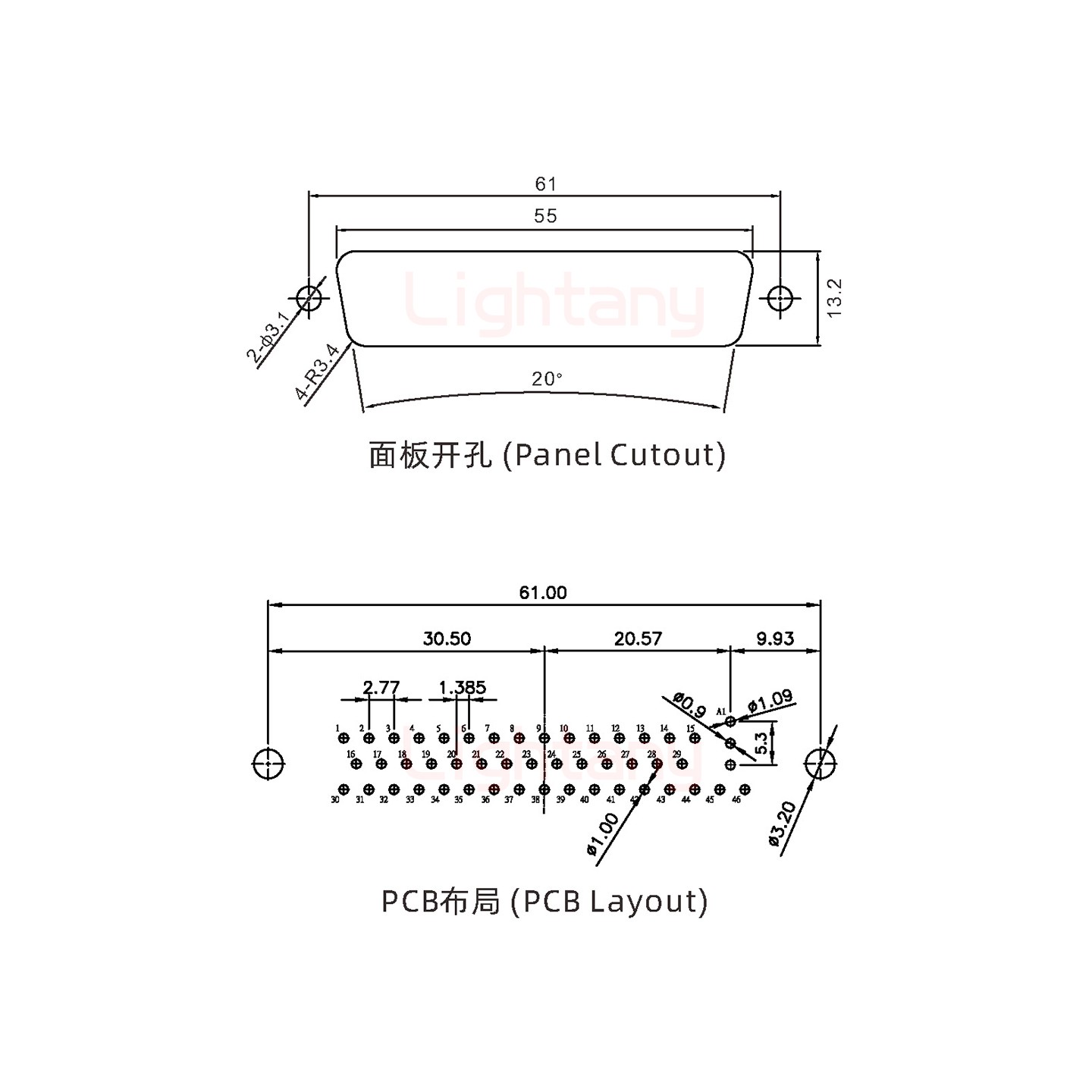 47W1公PCB直插板/铆鱼叉7.0/射频同轴50欧姆