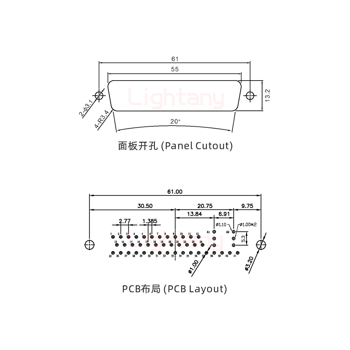 43W2公PCB直插板/铆鱼叉7.0/射频同轴50欧姆